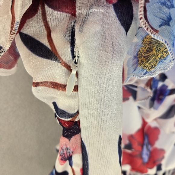 French Connection Womens Cami Top Sz 4 Aden Lurex Frill Ruffle Adj Straps Floral - Picture 10 of 13